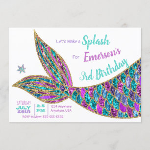 Glitter Mermaid Invitation, Under the Sea Party, Invitation