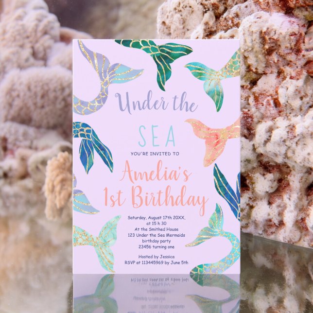 Glitter mermaid pink gold purple 1st birthday invitation (Glitter mermaid pink gold purple 1st birthday invitation)