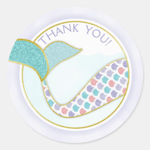 Glitter Mermaid Purple & Turquoise Thank You Classic Round Sticker