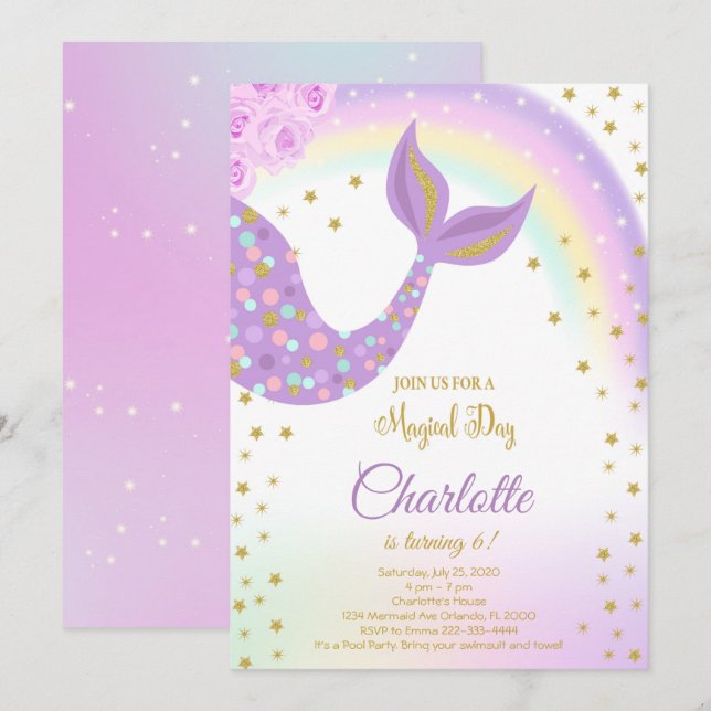 Glitter Mermaid Tail Birthday Invitation (Front/Back)