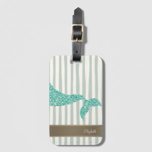 Glitter Mermaid Tail Green Stripes Luggage Tag