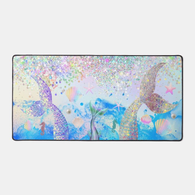 glitter mermaid tails  desk mat (Front)