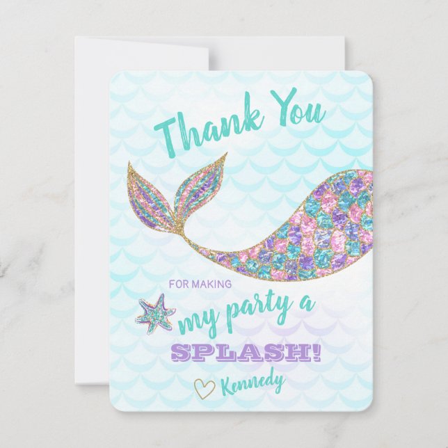Glitter Mermaid, Thank you card, Under the Sea (Front)
