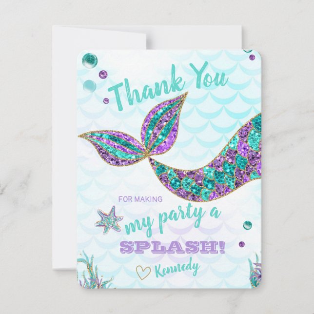 Glitter Mermaid, Thank you card, Under the Sea (Front)