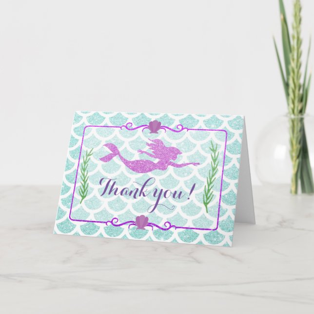Glitter Mermaid Thank You Cards (Front)