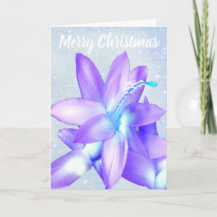 *~* Glitter Merry Christmas Flower Blue Customise Holiday Card