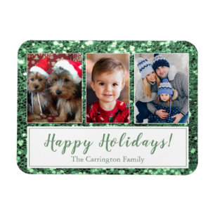 Glitter Metallic Photo Happy Holidays Magnet