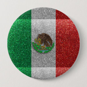 Glitter Mexican Flag of Mexico Latin Fashion Bling 10 Cm Round Badge