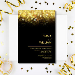 Glitter Minimalist Modern Gold and Black Wedding  Invitation
