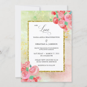 *~* Glitter Modern Abstract Floral Mint Blush Invitation