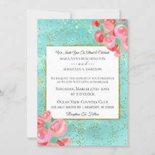 *~* Glitter Modern Abstract Floral Mint Floral Invitation