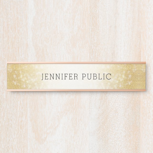 Glitter Modern Elegant Template Trendy Rose Gold Door Sign (Front)