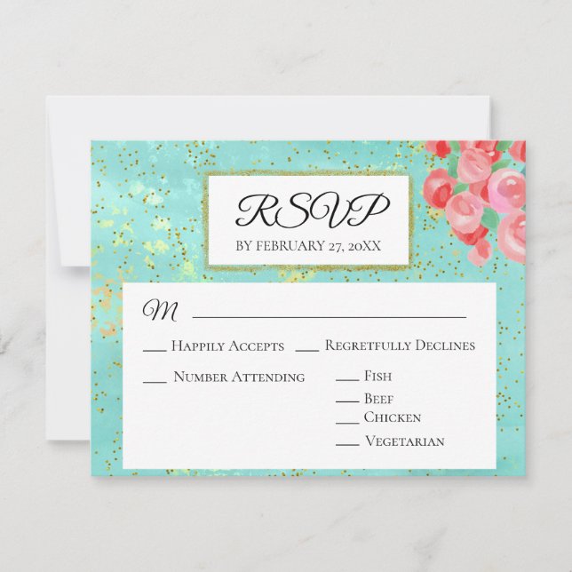 *~* Glitter Modern Floral Abstract Wedding RSVP (Front)