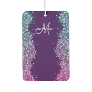 Glitter Modern Monogram Purple Teal Blue Shiny Car Air Freshener