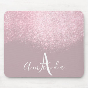 Glitter Monogram Makeup Artist Name Pink Mauve Mouse Mat