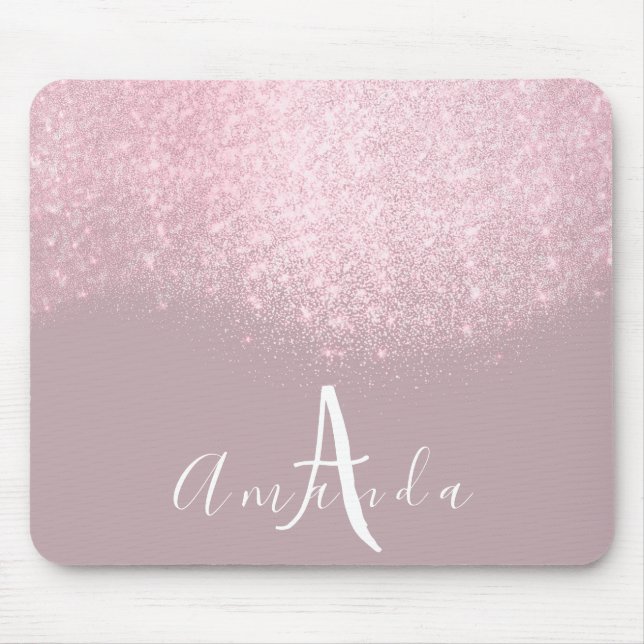 Glitter Monogram Makeup Artist Name Pink Mauve Mouse Mat (Front)