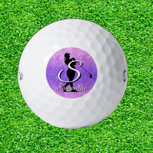 Glitter Monogram purple ocean   Golf Balls