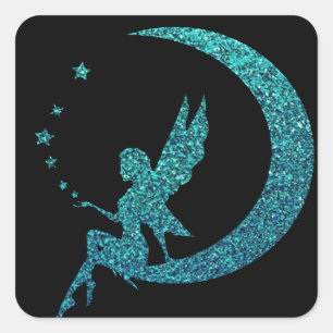 Glitter Moon Fairy Square Sticker