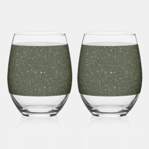 Glitter Moss Green Drinkware Set – Customisable Stemless Wine Glass
