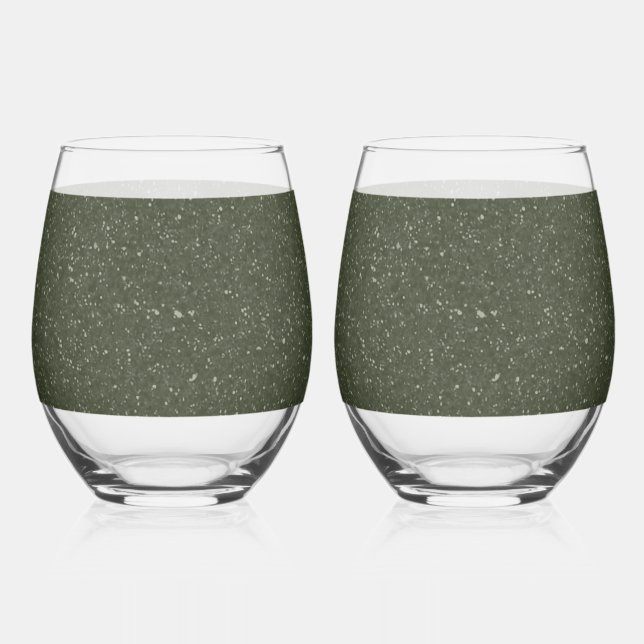 Glitter Moss Green Drinkware Set – Customisable Stemless Wine Glass (Front)