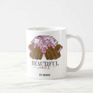 glitter nail salon woman hand nails technician coffee mug