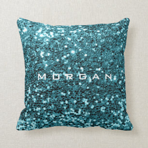 Glitter Name Fashion Sequin Blue Teal Aquatic Cushion