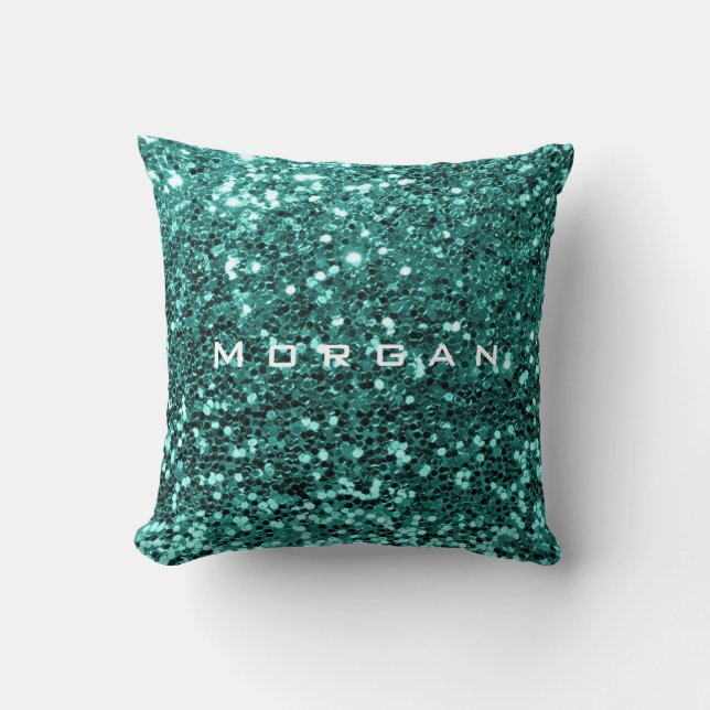 Glitter Name Fashion Sequin Mint Teal Aquatic Cushion (Front)
