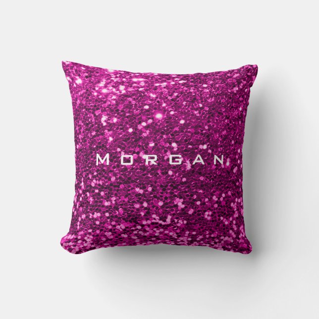 Glitter Name Fashion Sequin Pink Fuchsia Rose Cushion (Front)