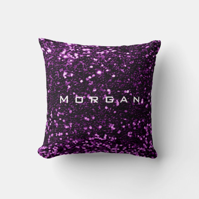 Glitter Name Fashion Sequin Purple Violet Plum Cushion (Front)