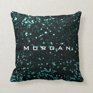 Glitter Name Fashion Sequin Teal Cali Green Cushion