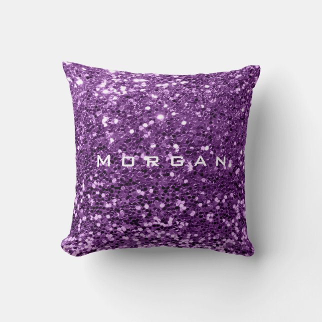 Glitter Name Fashion Sequin Violet Purple Grape Cushion (Front)