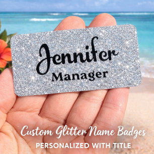 Glitter name work badge sealed sparkle Name Tag