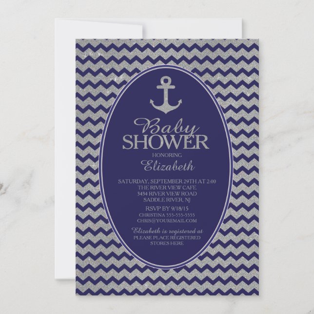 Glitter Nautical Anchor Baby Shower Invitatation Invitation (Front)