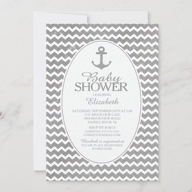 Glitter Nautical Anchor Baby Shower Invitatation Invitation (Front)