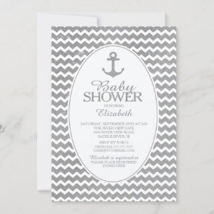 Glitter Nautical Anchor Baby Shower Invitatation Invitation