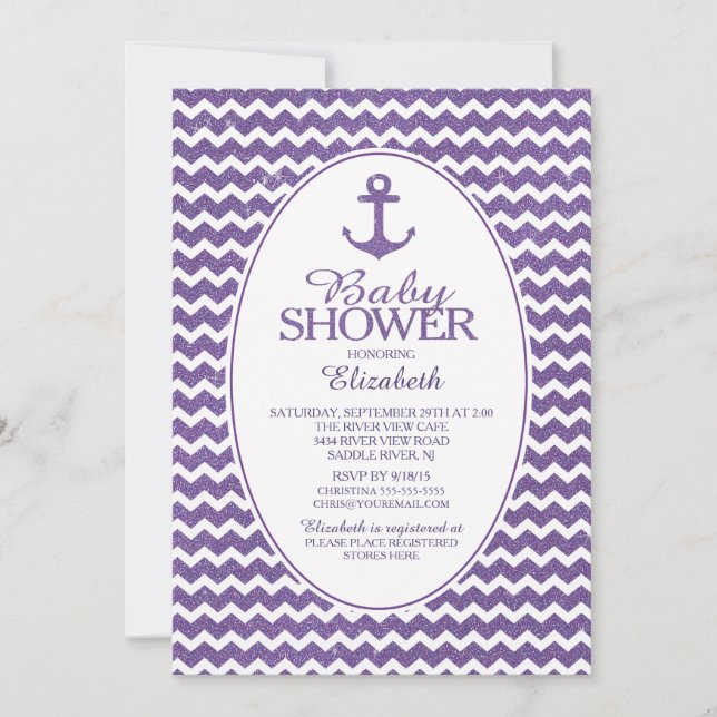 Glitter Nautical Anchor Baby Shower Invitatation Invitation (Front)