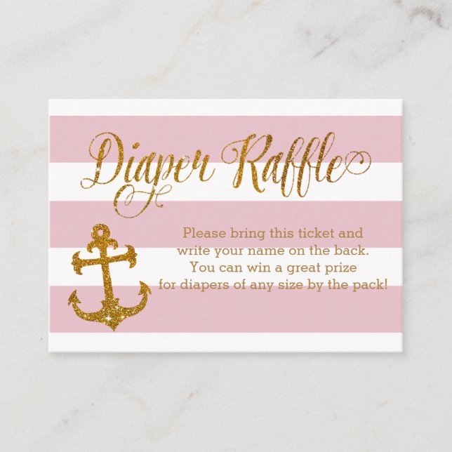 Glitter Nautical Baby Shower Diaper Raffle Card (Front)