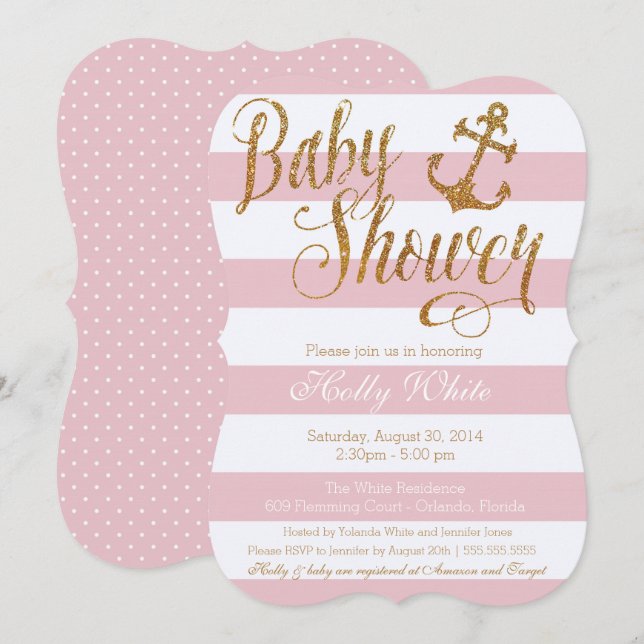 Glitter Nautical Girl Baby Shower Invitation (Front/Back)