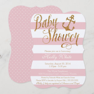 Glitter Nautical Girl Baby Shower Invitation