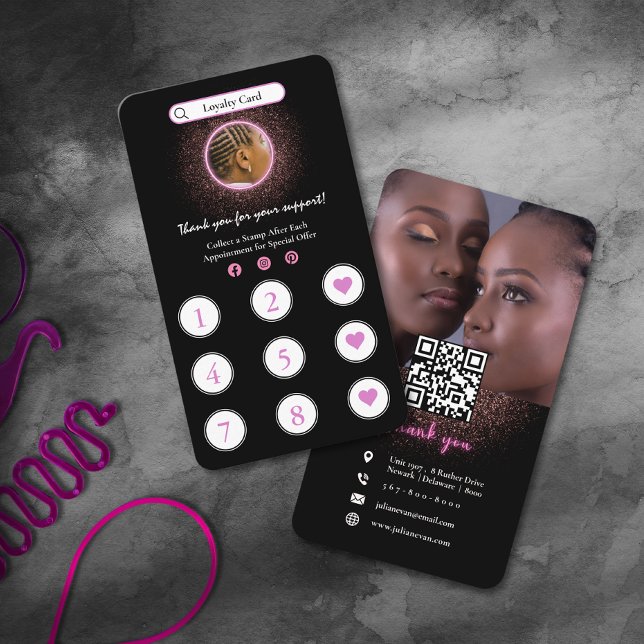 Glitter Neon Pink Hair Braiding Loyalty Card (Glitter Neon Pink Hair Braiding Loyalty Card)