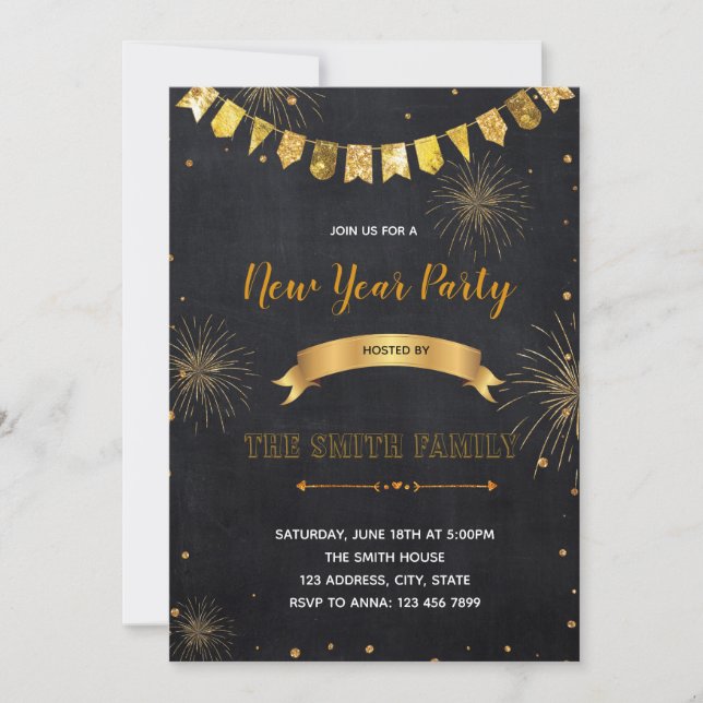 Glitter New Years Eve Invitation (Front)