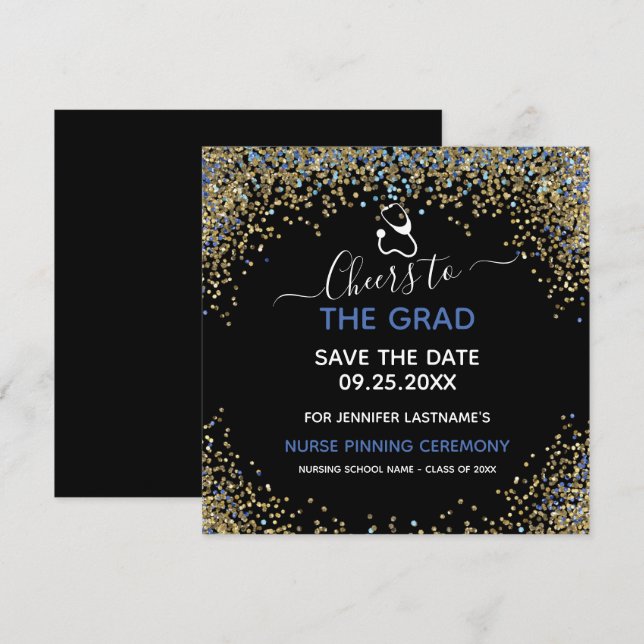 Glitter Nurse Graduation Pinning Save the Date Card (Front/Back)