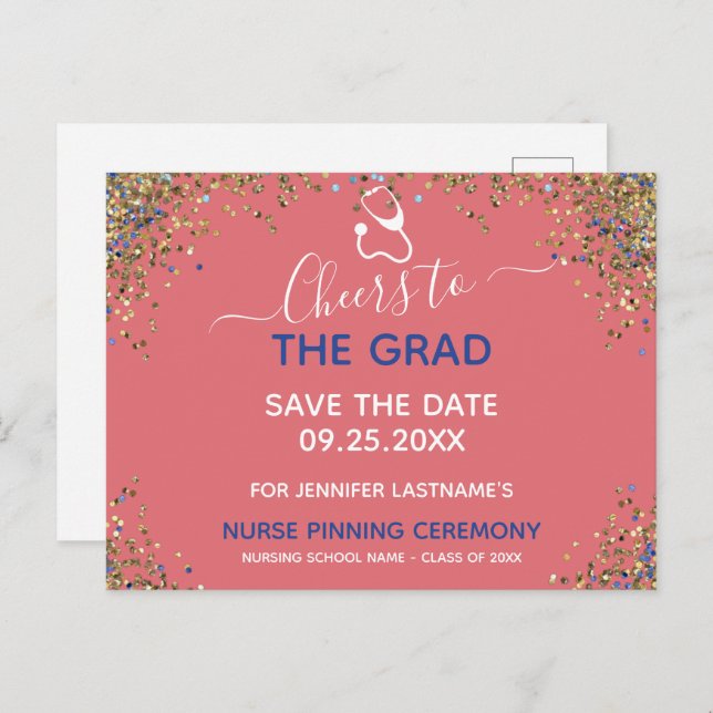 Glitter Nurse Graduation Pinning Save the Date Pos Postcard (Front/Back)