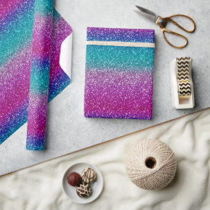 Glitter Ombre in Pink Blue and Teal Shades Wrapping Paper