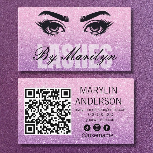 Glitter Ombre Lash Art Technician Trendy Business Card (Creator Uploaded)