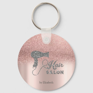 Glitter Ombre Rose Gold Hearts,Hairdryer  Key Ring