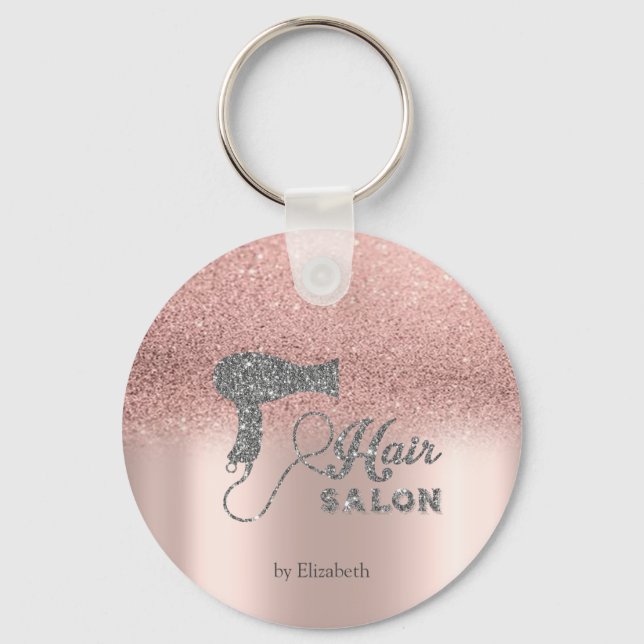 Glitter Ombre Rose Gold Hearts,Hairdryer  Key Ring (Front)