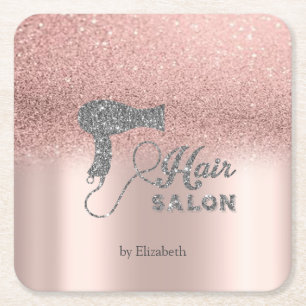 Glitter Ombre Rose Gold Hearts,Hairdryer   Square Paper Coaster