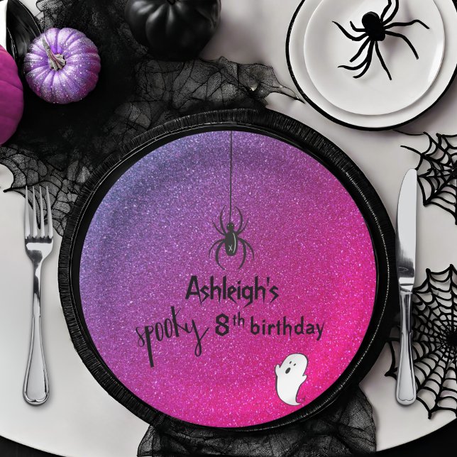 Glitter Ombre Spider Ghost Glam Halloween Paper Plate (Creator Uploaded)