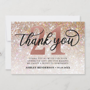 Glitter Ombre Sweet 21st Birthday Thank You Card